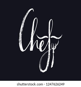 Chef icon logo design Lettering Hand drawing Black background set