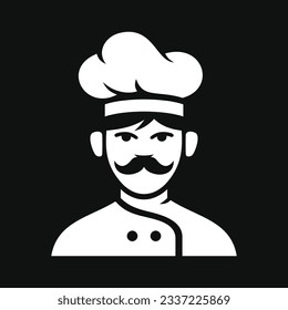 Chef Icon with Moustache on Black Background. Vector