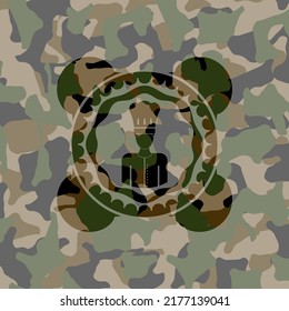 chef icon on camouflaged pattern. 