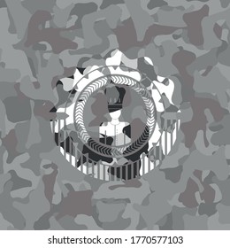 chef icon on grey camouflage texture. 