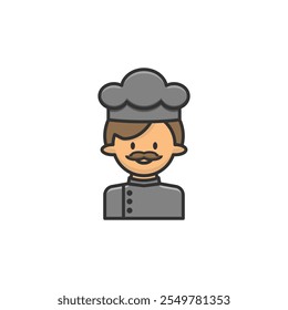 Icono de chef sobre fondo blanco. Concepto de profesión de icono de piloto de dibujos animados.
