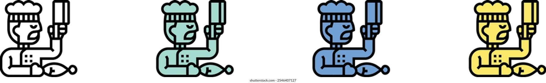 chef icon. Outline, Green, Blue and Yellow Style Design Isolated On White Background