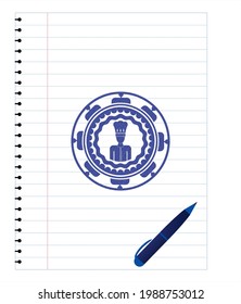 Küchensymbol mit Pinselstrichen. Blaue Tinte. Vektorgrafik. Detaillierte Angaben. 