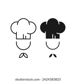 chef icon. professional chef symbol. hat and necktie. black outline isolated white background