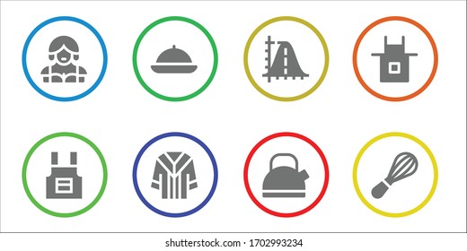 chef icon set. 8 filled chef icons.  Simple modern icons such as: Waitress, Apron, Food, Uniform, Parabola, Kettle, Mixer