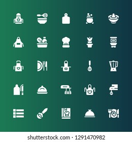 chef icon set. Collection of 25 filled chef icons included Dinner, Foods, Cook, Ladle, Menu, Beater, Apron, Mixer, Tray, Cutting board, Dish, Food, Pot, Cooking, Hot pot, Whisk