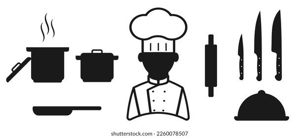 Chef icon set. Collection of cooking kitchen utensils symbol. Vector illustration