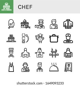 conjunto de iconos del chef. Colección de Restaurante, Horno mité, Postmujer, Camarera, uniforme de bombero, Menú, Chef, Bota, Waiter, Apron, Mesa de la cena, Carnicero, Iconos Cloche