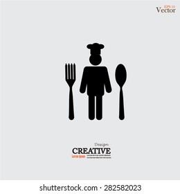 Chef icon with spoon and fork.Chef symbol.vector illustration.