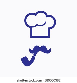 Chef Icon and Toque. Graphic Vector illustration Style is Flat Silhouette on White Background