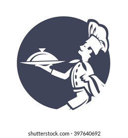chef icon with tray of food in hand