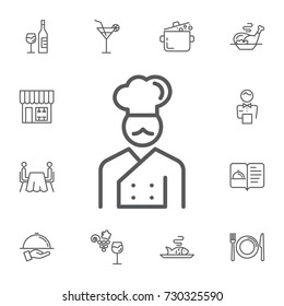 Chef icon Vector Illustration on the white background. Simple Set of restaurant Vector Line Icons.