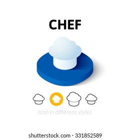 Chef icon, vector symbol in flat, outline and isometric style