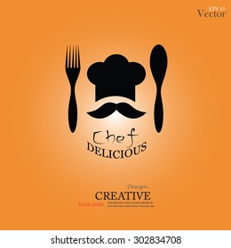 chef icon.Chef icon with spoon , fork and delicious word .Chef symbol.vector illustration.