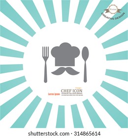 chef icon.Chef icon with spoon and fork on sunburst background.Chef symbol.vector illustration.