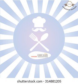 chef icon.Chef icon with spoon and fork on sunburst background.Chef symbol.vector illustration.