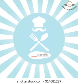 chef icon.Chef icon with spoon and fork on sunburst background.Chef symbol.vector illustration.