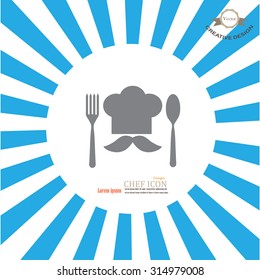 chef icon.Chef icon with spoon and fork on sunburst background.Chef symbol.vector illustration.