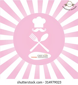 chef icon.Chef icon with spoon and fork on sunburst background.Chef symbol.vector illustration.