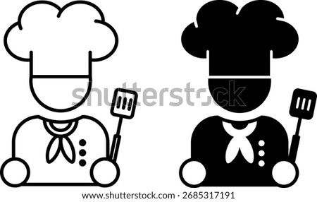 Chef Icons. Black and White Vector Illustrations. The Head of the Restaurant Kitchen, Responsible for Menu Creation and Food Preparation. Cooking Concept