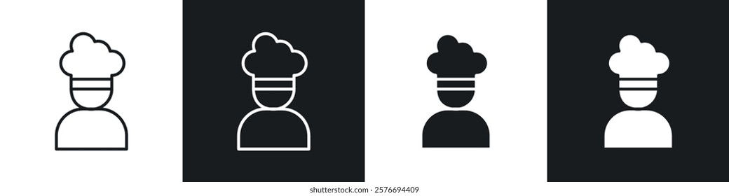 Chef icons collection in black and white solid and line style