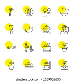 chef icons. Editable 16 chef icons. Included icons such as Waiter, Cookbook, Menu, Pot, Soup, Restaurant, Chef, Bistro, Spatula, Waiters. trendy icons for web.