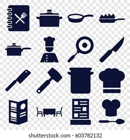 Chef icons set. set of 16 chef filled icons such as menu, restaurant table, pan, pan-fry, knife