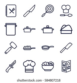 chef icons set. Set of 16 chef outline icons such as menu, food, pan, pan-fry, knife