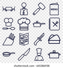 Chef icons set. set of 16 chef outline icons such as waiter, menu, restaurant table, pan