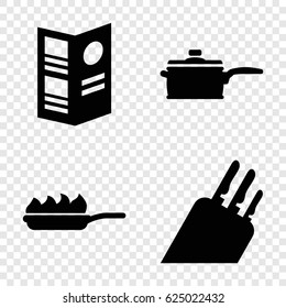 Chef icons set. set of 4 chef filled icons such as menu, pan, pan-fry