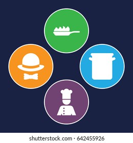 Chef icons set. set of 4 chef filled icons such as chef, hat and bow, pan