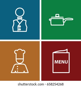 Chef icons set. set of 4 chef outline icons such as waiter, chef, menu