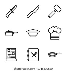 Chef icons. set of 9 editable outline chef icons such as chef hat, menu, pan