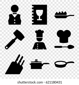 Chef icons set. set of 9 chef filled icons such as waiter, menu, pan, pan-fry