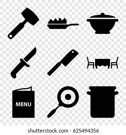 Chef icons set. set of 9 chef filled icons such as menu, restaurant table, pan, pan-fry, butcher knife