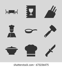Chef icons set. set of 9 chef filled icons such as menu, restaurant table, pan