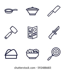 chef icons set. Set of 9 chef outline icons such as chef hat, menu, food, pan, butcher knife