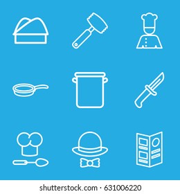 Chef icons set. set of 9 chef outline icons such as menu, hat and bow, pan