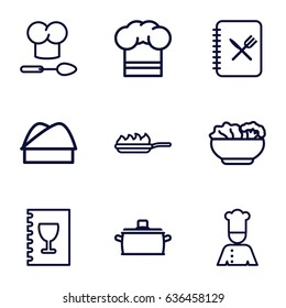 Chef icons set. set of 9 chef outline icons such as menu, food, pan
