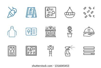 chef icons set. Collection of chef with menu, tools and utensils, dinner, pot, restaurant, apron, sprinkles, food and restaurant. Editable and scalable chef icons.