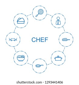 chef icons. Trendy 8 chef icons. Contain icons such as pan, waiter, chef hat, food, restaurant table, pan fry. icon for web and mobile.