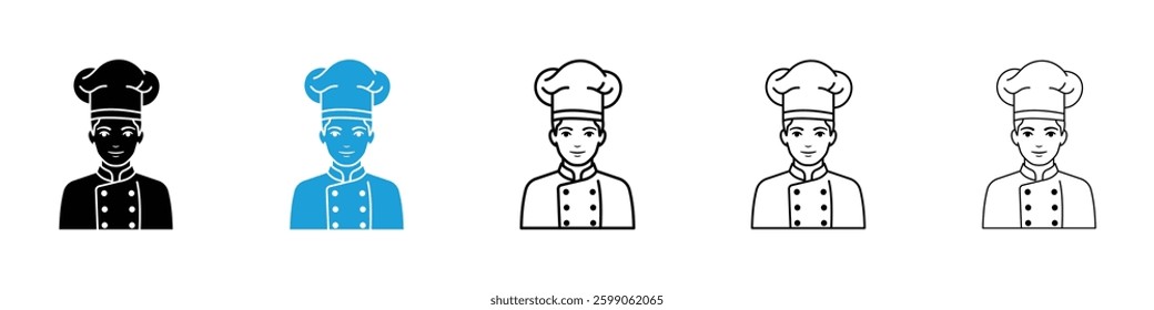 chef icons vector illustrations in black and blue colors for web and ui designs