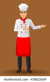 Chef illustration on standing position. design template elements for your brochure, banner and web.