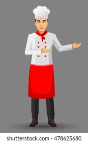 Chef illustration on standing position. design template elements for your brochure, banner and web.