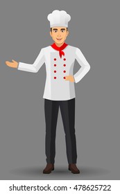 Chef illustration on standing position. design template elements for your brochure, banner and web.