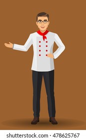 Chef illustration on standing position. design template elements for your brochure, banner and web.