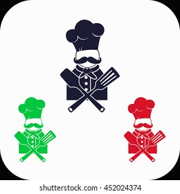 Chef Illustration set. Blue, green, red icon.