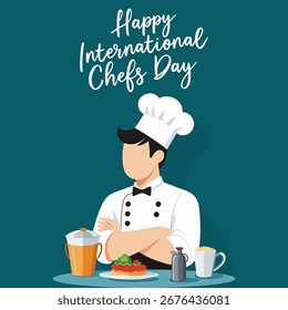 Chef cozinha dia internacional, ilustração de arte vetorial.