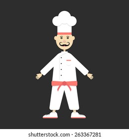 chef isolated on black background. concept of bon appetite, culinary, chief, haute cuisine, figure, personage, caterers, food master. flat style trendy modern design eps10 vector illustration