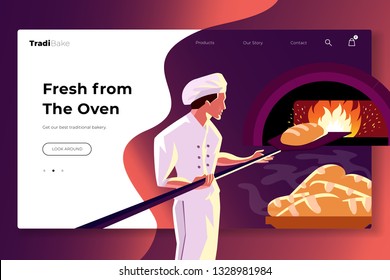 a chef is issuing his expertise to bake bread with one cooking tool - All elements on this template are editable with vector software